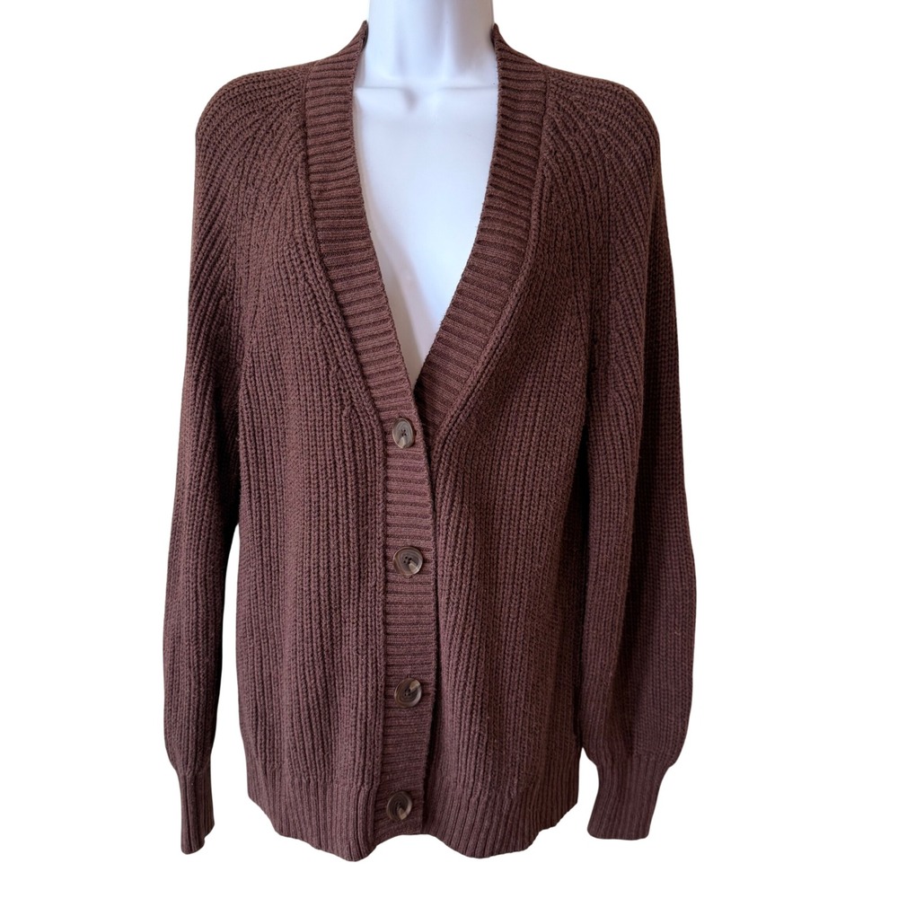 GAP Women 100% Cotton Cardigan S Brown Chunky Knit V-Neck Button Front Granola